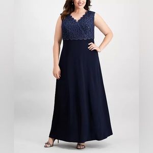 ALEX EVENINGS Plus Size Solid & Glitter Lace Surplice Gown